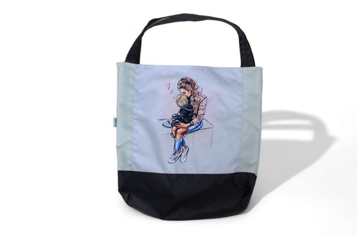 Shopping bag - bevásárló táska - anya fia love- menta szürke