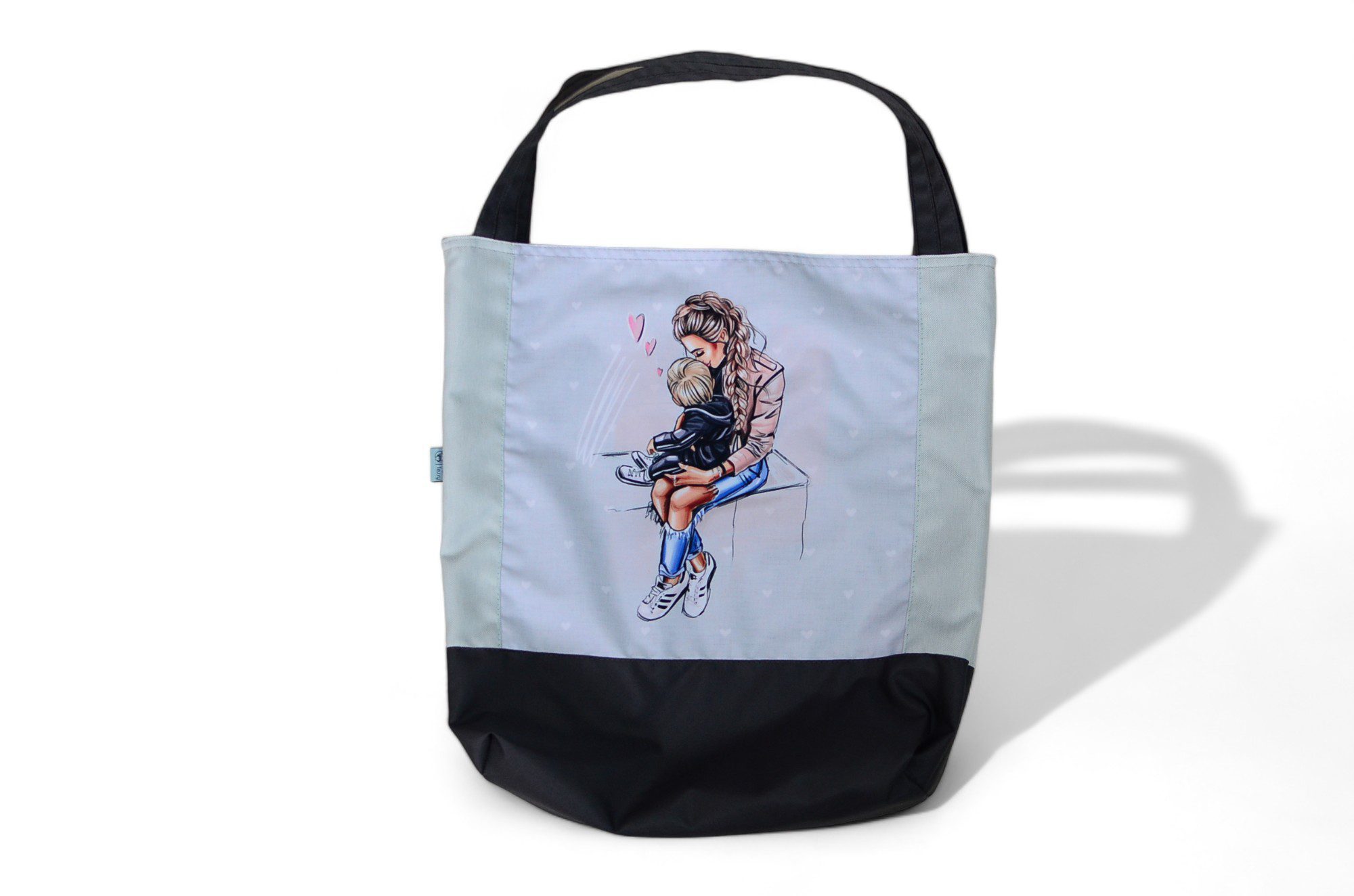 Shopping bag - bevásárló táska - anya fia love- menta szürke