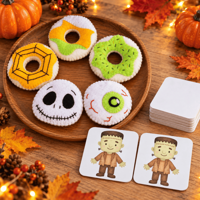 Halloweeni játékcsomag – filc sütiszett és memóriajáték